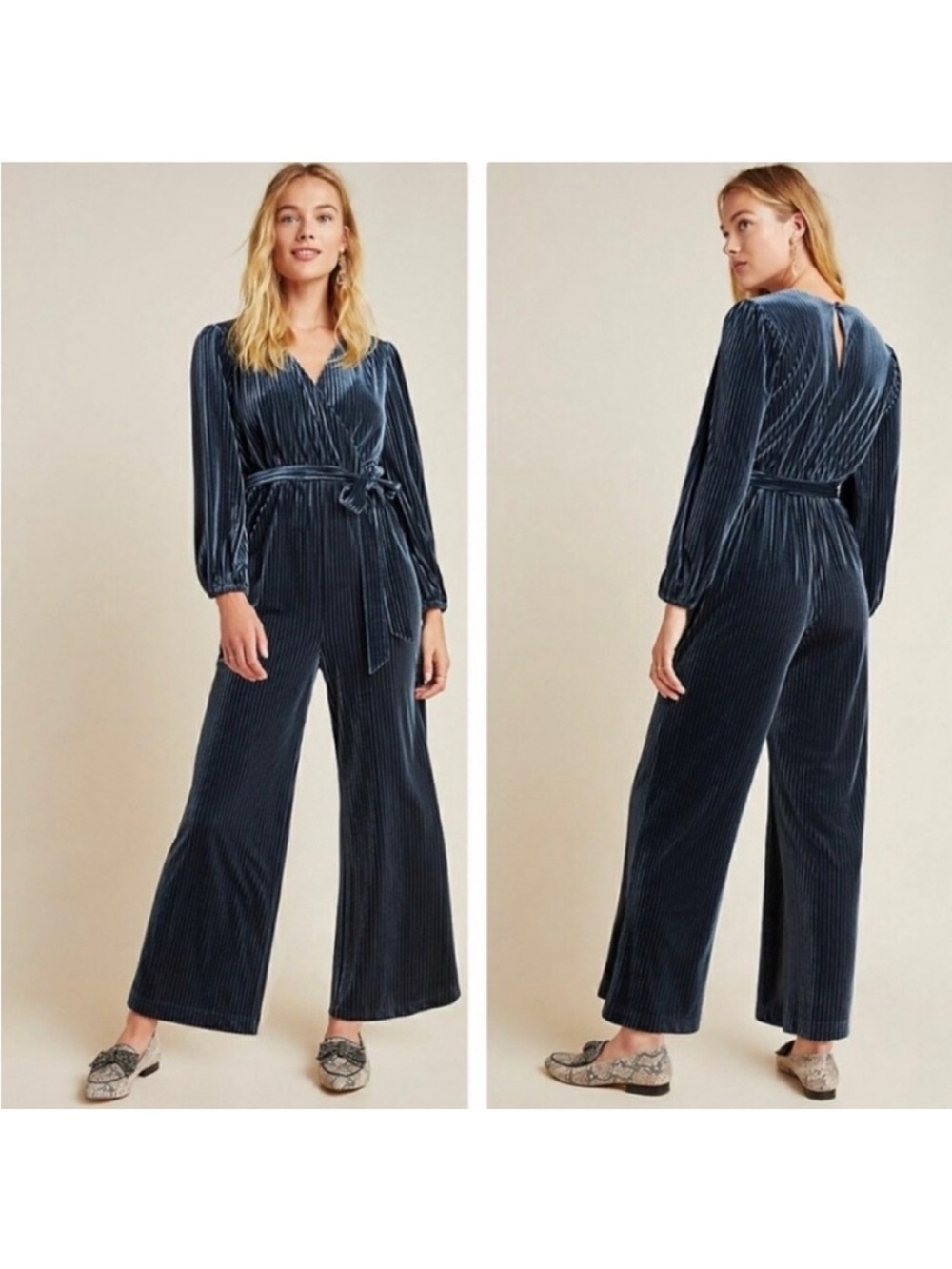 Anthropologie Ali & Jay blue Ribbed Velvet Wrap jumpsuit